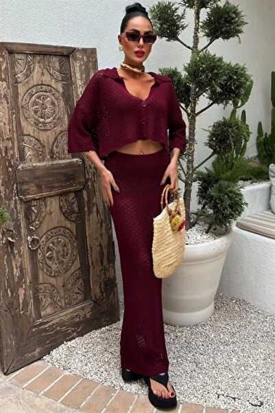 Lijuri Set de fuste Burgundy Jenny tricotaj cu aspect dantelat 9800-0025