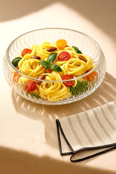 Tilbe Home Large Size Rustic Handmade Glass Salad Bowl Fruit Pasta Cookie Presentation Plate Serving Bowl Glass Container