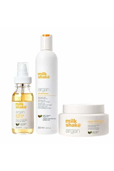 Milkshake Milk Shake Argan Oil Kit: Sampon 300ml + Masca 200ml + Ulei 50ml pentru Hidratare si Reparare