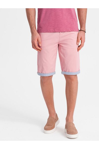 OMBRE Herren Chino Shorts mit kontrastfarbenem Umschlag - pink V8 W421 XL