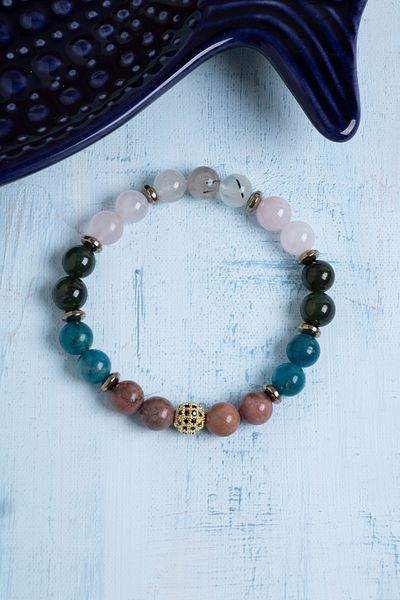 Deniz Doğal Taş Certified Taurus Rhodonite and Apatite Stone Bracelet