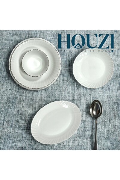 Houzi 27 Pcs Gold line Opal ware Dinner set