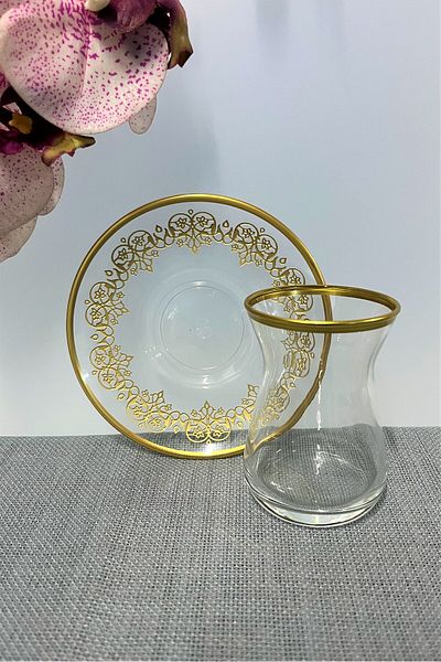 DECOSTYLE Paşebahçe İrem 42451 132 Cc Matte Gold Patterned 12 Piece Tea Set