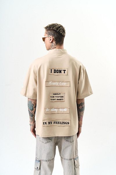 Respire Ανδρικό μπλουζάκι I Don't Embroidered Oversize Μπεζ