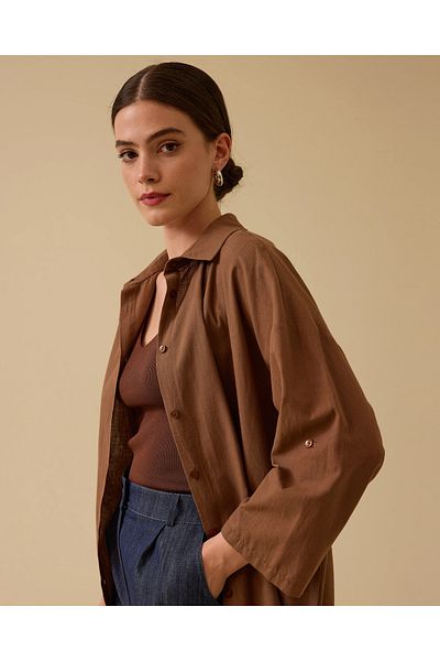 SEÇİL Linen Look Buttoned Oversize Shirt