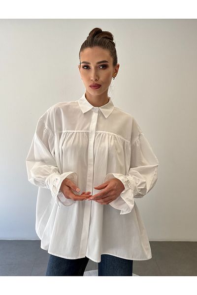 ossons Cămașă cu mânecă largă cu șnur cu design supradimensionat