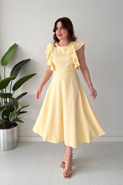 MaziButik Shoulder Flounce Crepe Dress Yellow