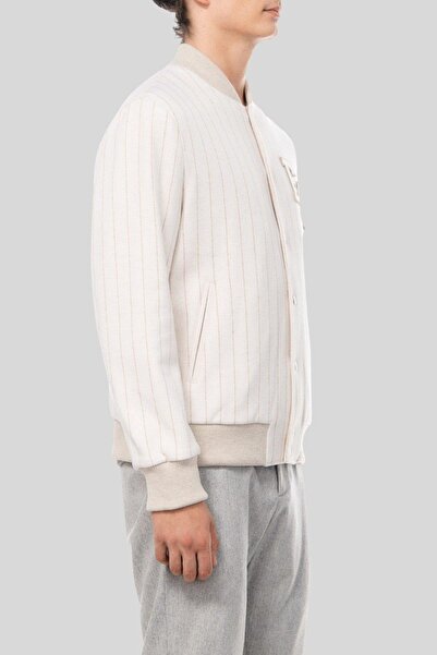 Eleventy Erkek Logolu Çizgili Bomber Ceket Bej