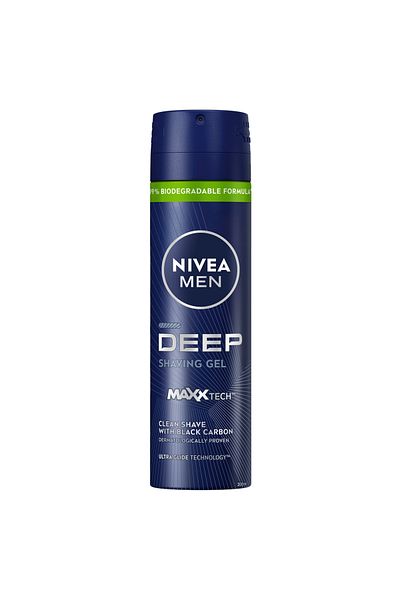 NIVEA NIVEA MEN DEEP Shaving Gel, Antibacterial Black Carbon & Ultra Glide Tech, 200ml