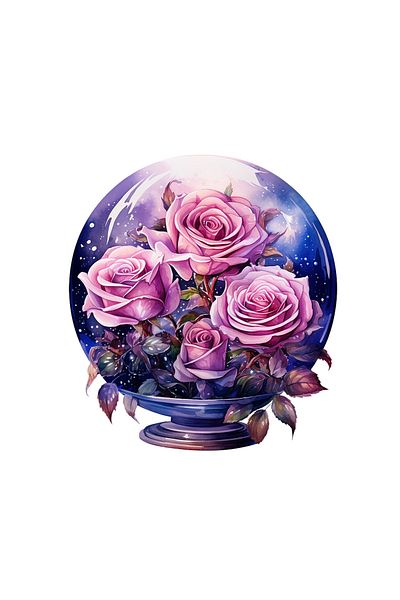 INOVATIX Set de 8 piese, autocolant glob de cristal albastru cu trandafiri roz, INOVATIX®. 6 cm