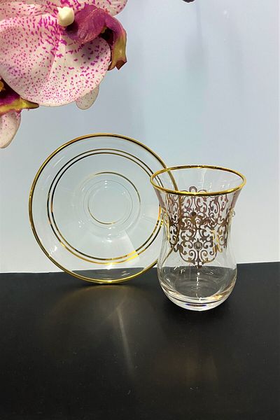 DECOSTYLE Pasabahce 42251 Seda Mini 86 Cc Gold Detailed Embroidered 12 Piece Tea Set