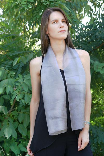 Defne&Apollon İpekçilik 100% Pure Silk Hand Painted Scarf - Special Design 35X140Cm - Dark Gray