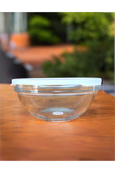 Paşabahçe Large Glass Storage Pot Glass Mixing Pot Lid 2.5Lt
