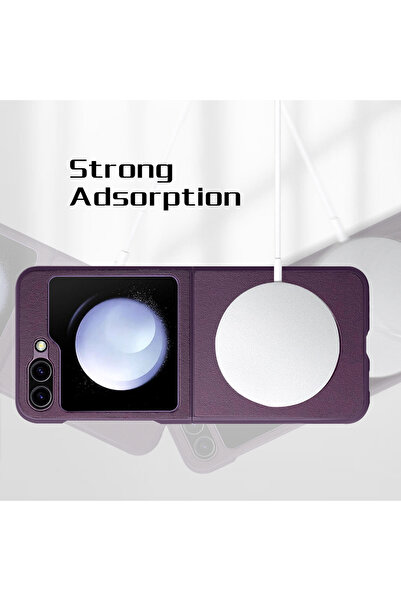 Nettech Samsung Galaxy Z Flip 5 Uyumlu Darbe Önleyici Magsafe Deri Arka Koruma Kılıf