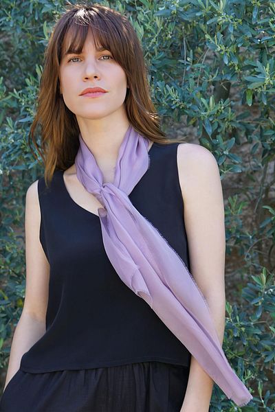 Defne&Apollon İpekçilik 100% Silk Hand Painting Scarf - Tasseled - Lilac