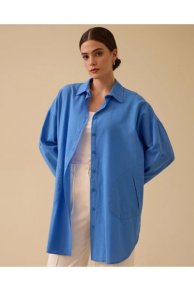 SEÇİL Linen Look Buttoned Oversize Shirt