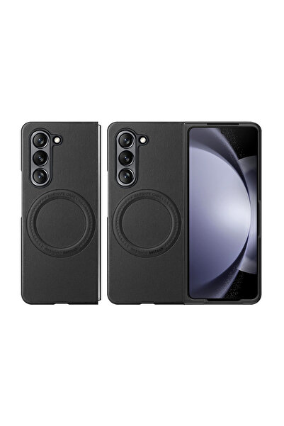 Nettech Samsung Galaxy Z Fold 5 Uyumlu Darbe Önleyici iç Yüzeyi Çizmez Magsafe Deri Arka Koruma Kılıf
