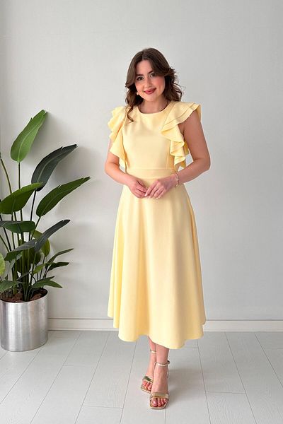 MaziButik Shoulder Flounce Crepe Dress Yellow