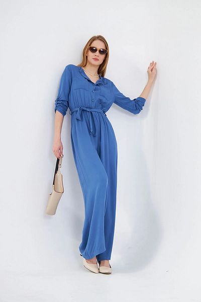 Kentsoylu Cămașă cu mânecă lungă, cu buzunar, cu talie elastică, cu centură, pentru femei, salopetă casual 3297451