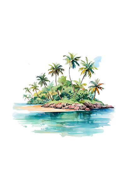 INOVATIX Set de 8 autocolante, insulă tropicală cu palmieri, INOVATIX®. 6 cm