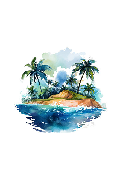 INOVATIX Set de 8 piese, Autocolant Insulă tropicală cu dealuri și palmieri, ...