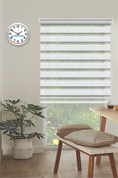 MEKSTOR Düz Geniş Pileli Kırık Beyaz Zebra Perde - Alüminyum Sistem