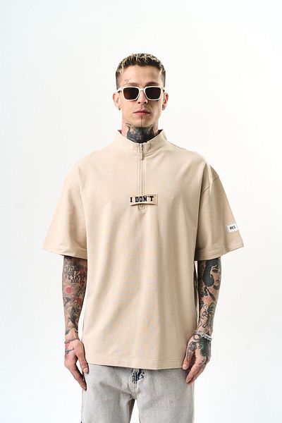 Respire Ανδρικό μπλουζάκι I Don't Embroidered Oversize Μπεζ