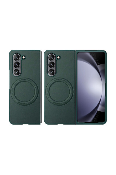 Nettech Samsung Galaxy Z Fold 5 Uyumlu Darbe Önleyici iç Yüzeyi Çizmez Magsafe Deri Arka Koruma Kılıf