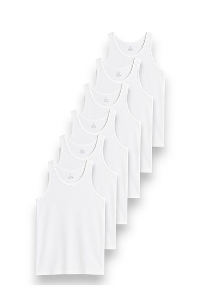 LAUMA Men's White Ribbed Undershirt 6 Pack |   100% Cotton |   Breathable Fabric |   Daily Underwear