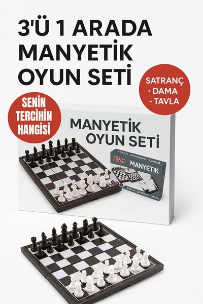TOYFEST Katlanabilir Manyetik Zeka Oyunu Seti – 3'lü Kombin (Satranç + Dama +...