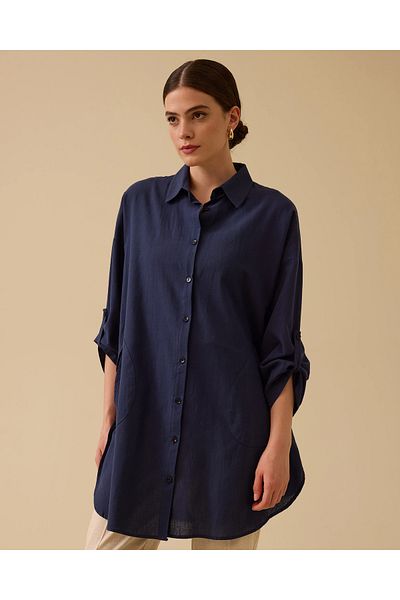 SEÇİL Linen Look Buttoned Oversize Shirt