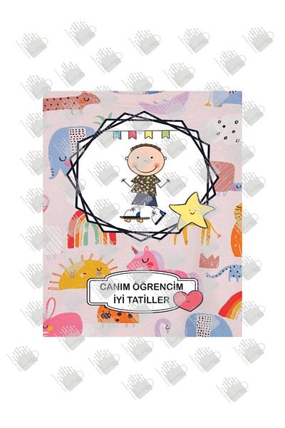 AMBALAJDÜNYAM Boy's Visual My Dear Student Gift Bag with Happy Holidays Written (25 Pieces) 18*8*24
