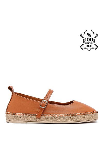 Sole Sisters Real Leather Tan Women's Espadrille Ballerinas - Rissani