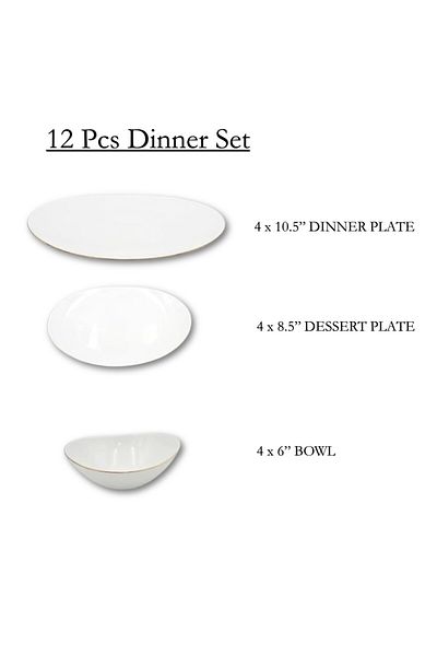 Houzi 12 Pcs Gold line Opal ware Dinner set