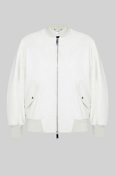 BOSS Women's Zippered Leather Bomber Jacket White