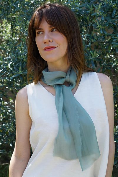 Defne&Apollon İpekçilik 100% Silk Hand Painting Scarf - Tasseled - Petrol