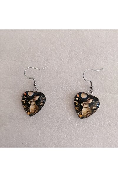 Butik Tülin أقراط متدلية على شكل قلب من الفضة الأصلية على شكل أرنب معدني مقاس...