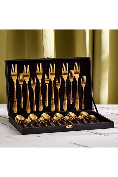Generic Festive 24-Piece Hammered Cutlery Set | Stainless Steel Dinner & Baby Forks, Spoons & Teaspoons