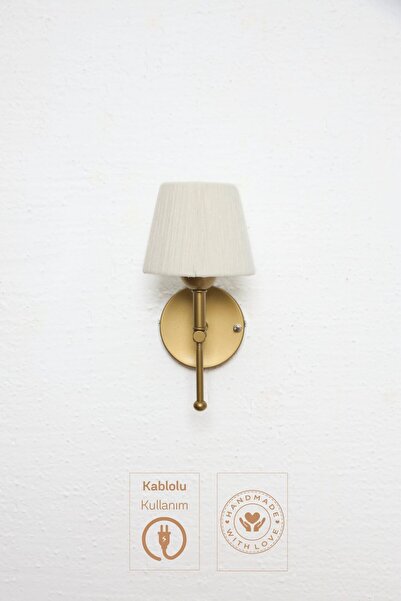 Maison Avf Cream Suede Design Wired Wall Lighting Sconce - Bottom Antique Gold