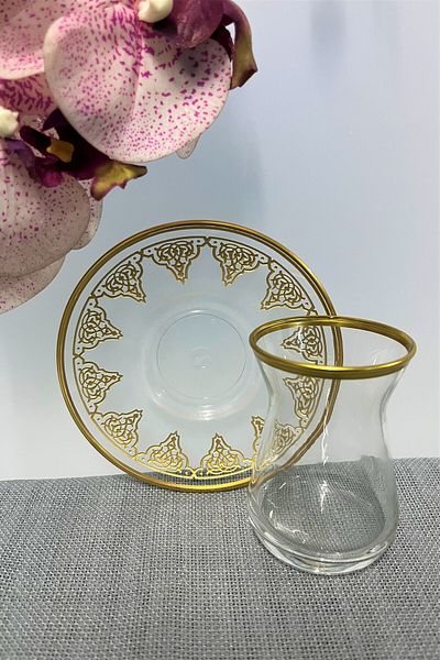 DECOSTYLE Paşebahçe İrem 42451 132 Cc Matte Gold Patterned 12 Piece Tea Set