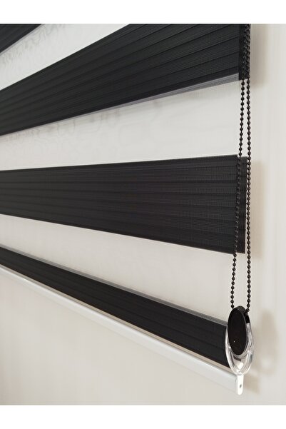 MEKSTOR Düz Geniş Pileli Siyah Zebra Perde - Alüminyum Sistem