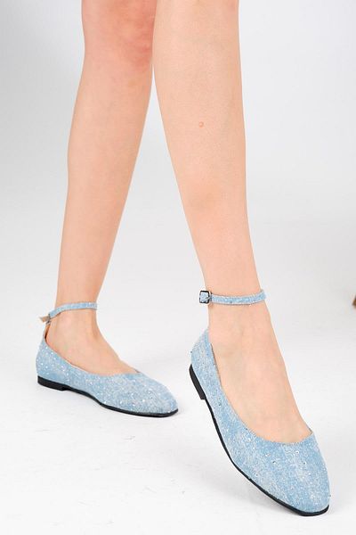 Mio Gusto Mio Gustowilma Blue Color Stone Denim Ballerinas