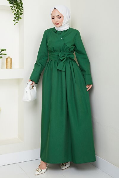 InStyle Asymmetrical Button Detailed Emerald Green Dress