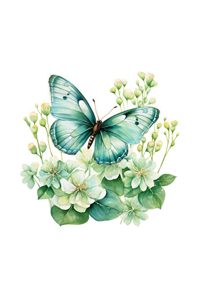INOVATIX Set of 8 pieces, Sticker Green Butterfly in Flowers, INOVATIX®. 6 cm