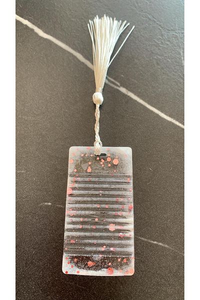 MISS GOLDEN Rectangular Shaped Book Bookmark Handmade with Pink Glitter Decorations on Transparent Epoxy