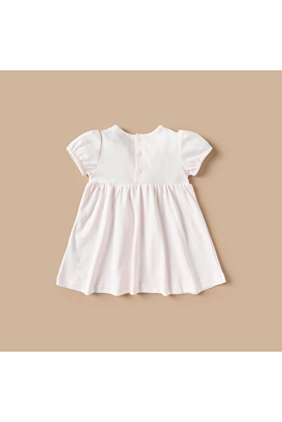 giggles Embroidered A-line Dress with Short Sleeves and Snap Button Closure