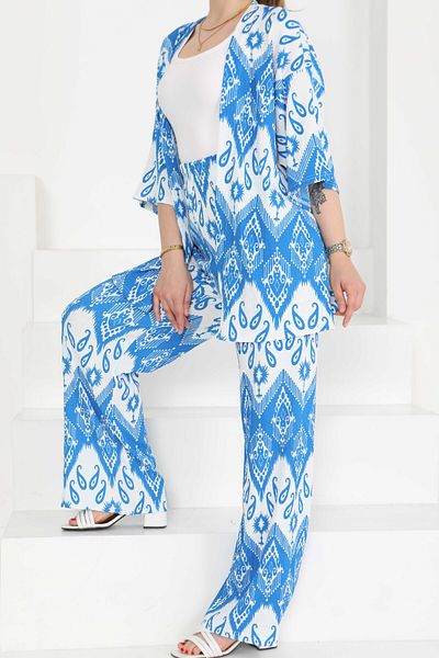 TOFİSA Patterned Kimono Set Blue - 27286