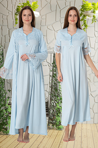 lohusahamile طقم ثوب نوم للحمل من الدانتيل الأزرق Effortt 9015