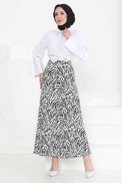 TOFİSA Patterned Kiloş Skirt White - 27238