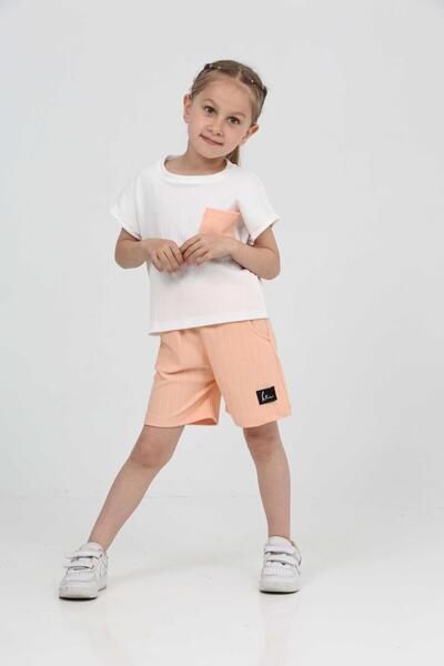 TOFİSA Комплект къси панталонки с един джоб за момичета в цвят прасковен розов - 27227